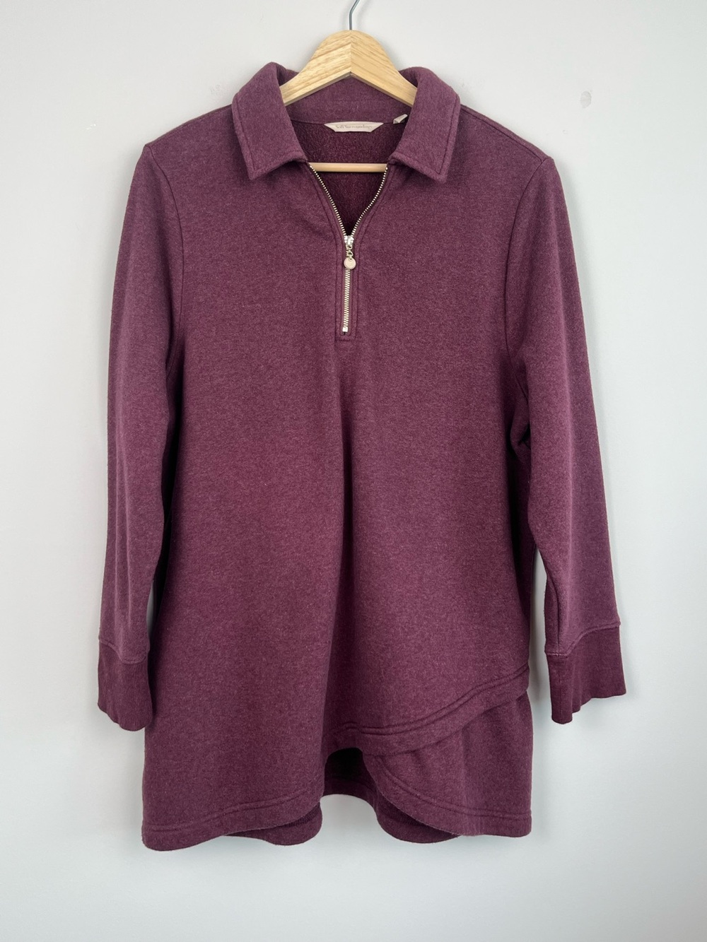 Soft Surroundings Calla plum fleece quarter-zip tunic pullover, XL petite.